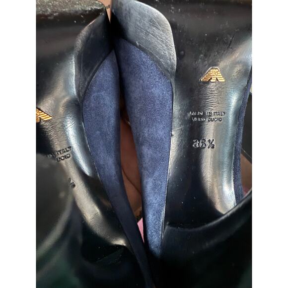 Emporio Armani Navy Blue Unique Heeled Peep Toe Heels Sz. 36.5 - Picture 3 of 8